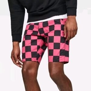 G-Star Checkerboard Pink and Black Flat Front Shorts